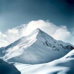 Majestic snowy mountain peaks under a bright blue sky. Experience the beauty of nature in this stunning landscape. Perfect for travel and adventure themes. AI