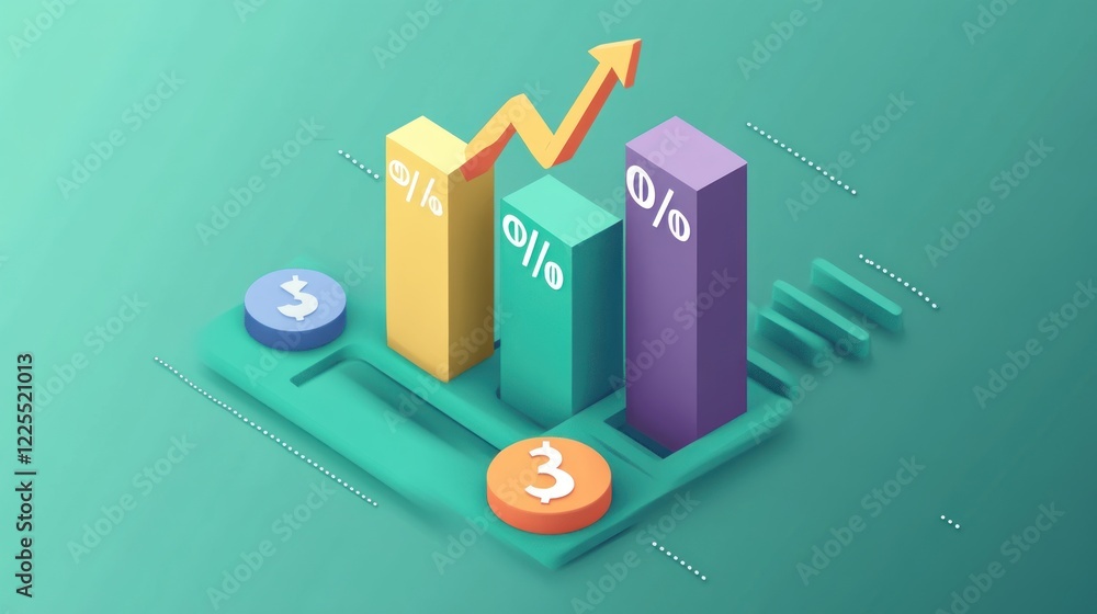 Poster three dimensional bar graph showing percentage increase