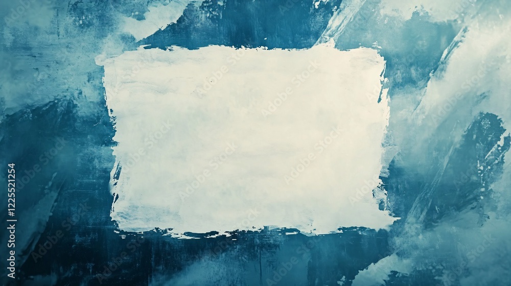 Poster blue abstract painting creating white frame with copy space