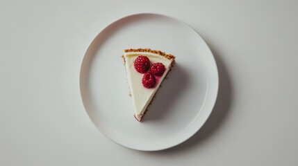 Raspberry Cheesecake Slice on White Plate