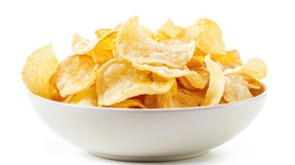 Potato chips on white background in a bowl