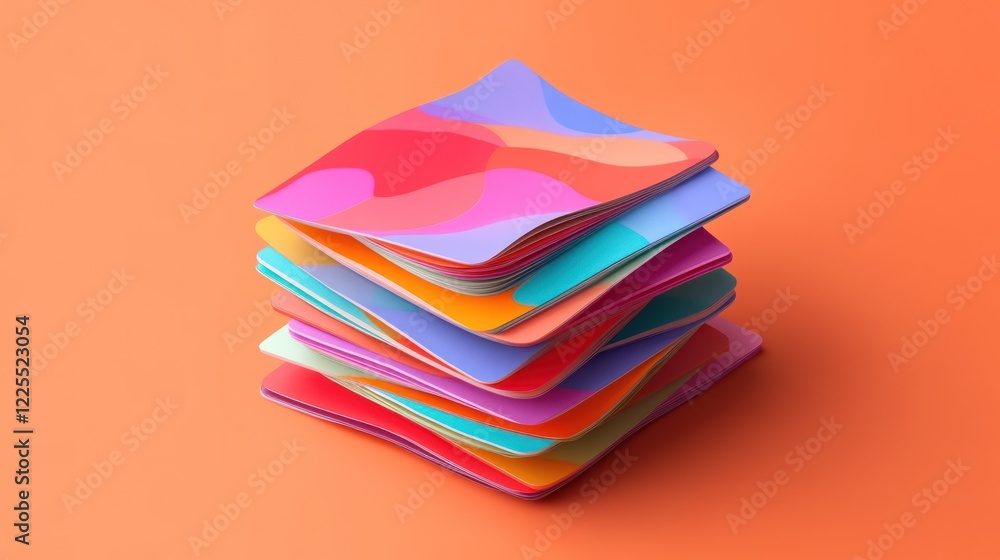 Poster a stack of colorful abstract papers arranged neatly