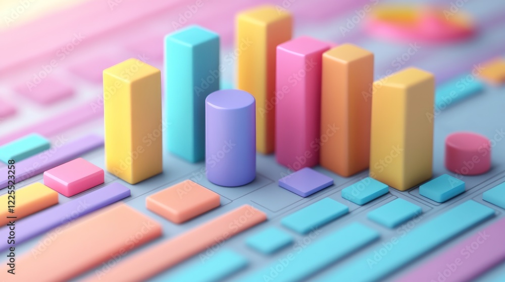 Poster pastel colored three dimensional bar graph representation
