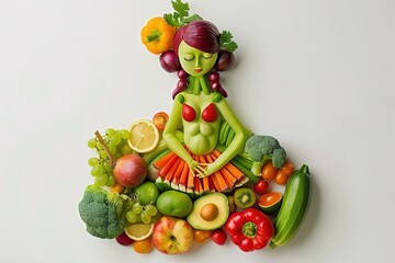 Creative depiction of a figure made from vibrant fruits and vegetables
