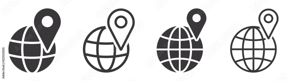 Aufkleber set of local seo icons. location on globe, location marker icon. globe with location marker. vector 