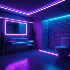 Modern Bathroom with Soft Neon Glow
A cozy bathroom with dim neon lighting in pink and blue shades. Modern design elements create a comfortable and stylish atmosphere.
