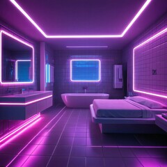 Modern Bedroom with Neon Lighting
A bedroom with futuristic decor, neon panels, and minimalist furniture. The glowing elements create a cyberpunk effect.