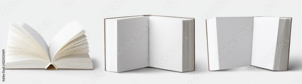 Poster Three Blank Notebooks Displayed in Various Open Positions