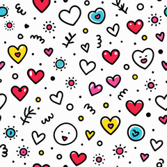 Colorful doodle hearts seamless pattern background for Valentine's Day