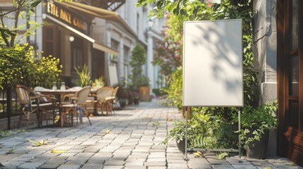 Naklejka premium Sidewalk sign for cafes: blank mock-up menu outdoors