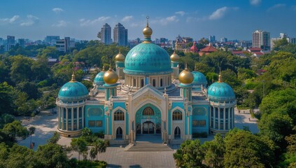 Naklejka premium Stunning Aerial View of an Architectural Gem with Turquoise Domes