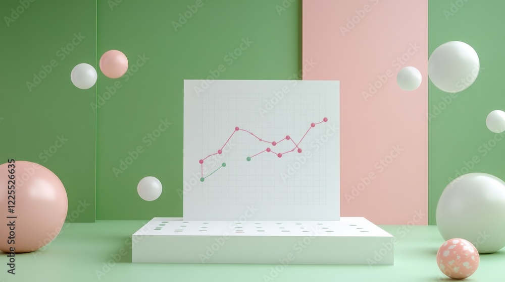 Poster abstract minimalist graph display with pastel spheres