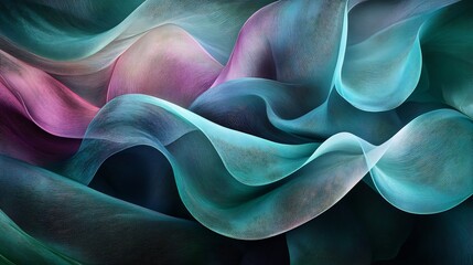 Fluid Teal Purple Fabric Swirls Soft Light Abstract Background. AI Generated
