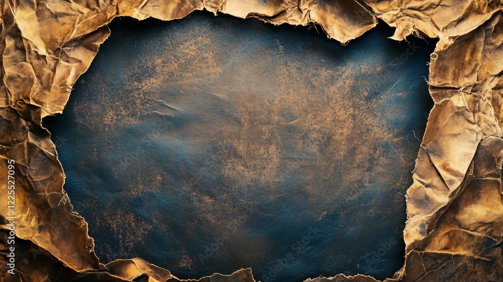 Aufkleber crumpled brown wrapping paper creating frame on dark textured background