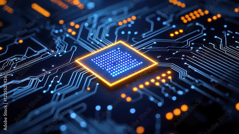 Poster close-up of a modern microprocessor on a circuit board.