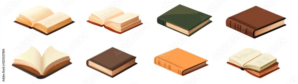 Poster collection of various books open and closed in different colors