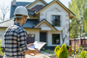 Construction builder inspector in uniform and safety equipment generative AI