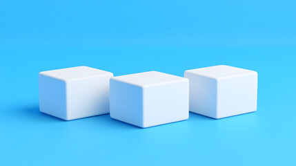 Square podiums are white. Abstract background. A stage for the demonstration of cosmetics. Podium for the award, consisting of three 3 square figures of different sizes on a blue background. Showcase