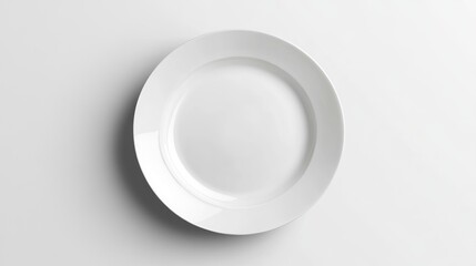 A single white dinner plate on a white background