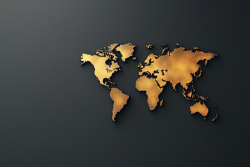Fototapeta na wymiar glowing map of world in gold tones symbolizes data hotspots against dark background, highlighting global connectivity and information flow