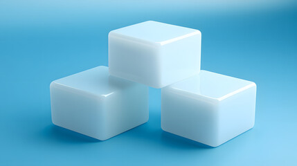 Obraz premium Square podiums are white. Abstract background. A stage for the demonstration of cosmetics. Podium for the award, consisting of three 3 square figures of different sizes on a blue background. Showcase