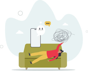 Chatbots in psychotherapy with digital mental support .Psychology specialist as AI technology for automated depression, anxiety and stress assistance.flat characters.