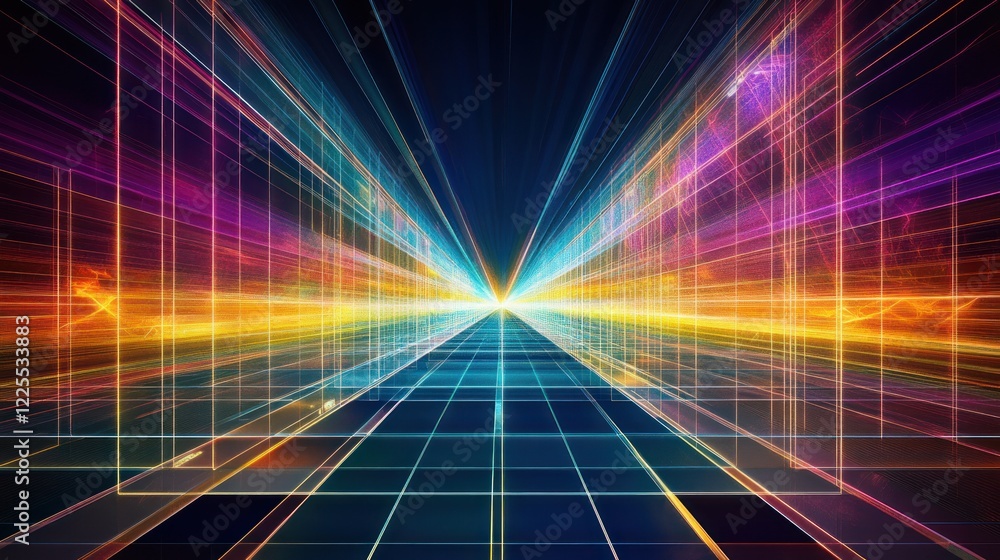 Poster abstract colorful grid lines converging perspective
