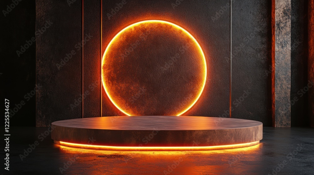 Poster illuminated circular platform with glowing background
