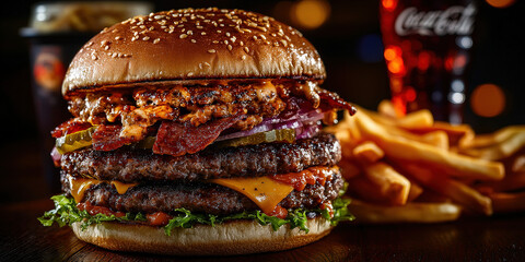 Luxuous Hamburger, Macro Photography Style, Generative AI Hamburger background