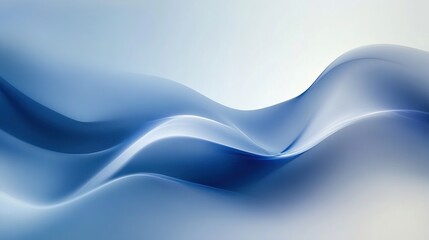 Abstract Blue Waves Flowing Softly Across White Background