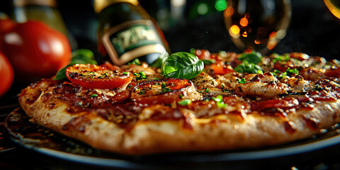 Luxuous Pizza, Macro Photography Style, Generative AI Pizza Restaurant background