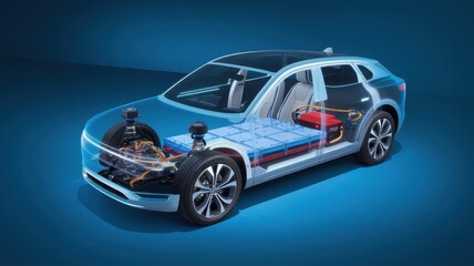 Electric Vehicle Cutaway Showing Internal Components