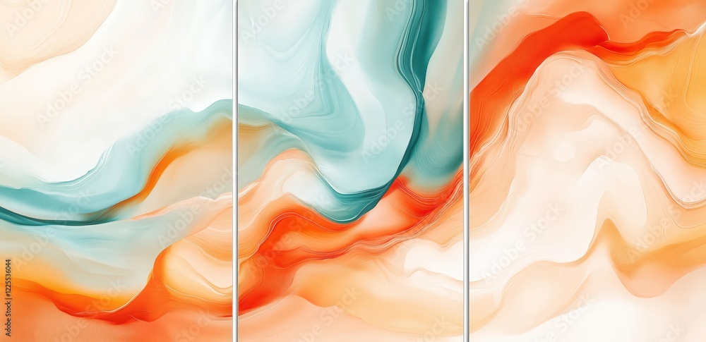 Poster abstract fluid art triptych: a mesmerizing triptych of abstract fluid art, showcasing swirling blend
