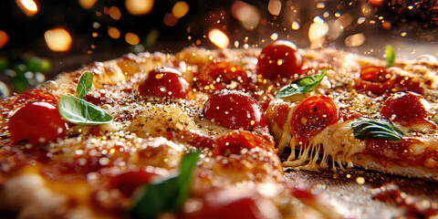 Luxuous Pizza, Macro Photography Style, Generative AI Pizza Restaurant background