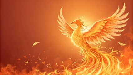 Majestic Phoenix Rising from Flames Under a Glowing Sunset