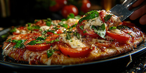 Luxuous Pizza, Macro Photography Style, Generative AI Pizza Restaurant background