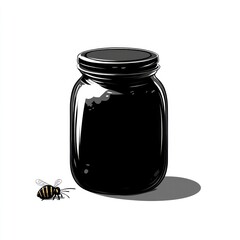 Honey Jar with Bee, Still Life, Illustration, Food, Packaging Design, Graphic, Vector, for Label