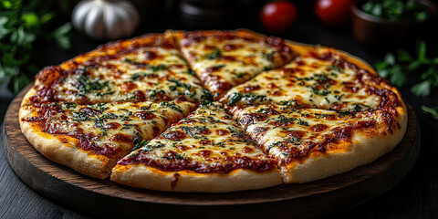 Luxuous Pizza, Macro Photography Style, Generative AI Pizza Restaurant background
