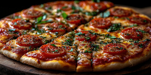 Luxuous Pizza, Macro Photography Style, Generative AI Pizza Restaurant background