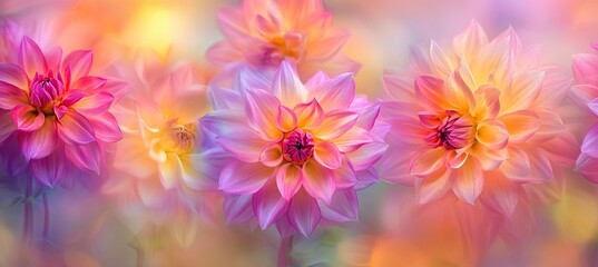 A garden full of colorful and vibrant dahlia flowers, with each flower blooming in its own unique way