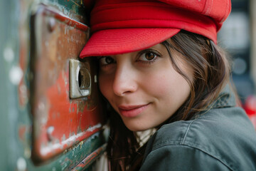 Smiling Mailman Delivering Letters and Parcels in Residential Neighborhood, Generative AI