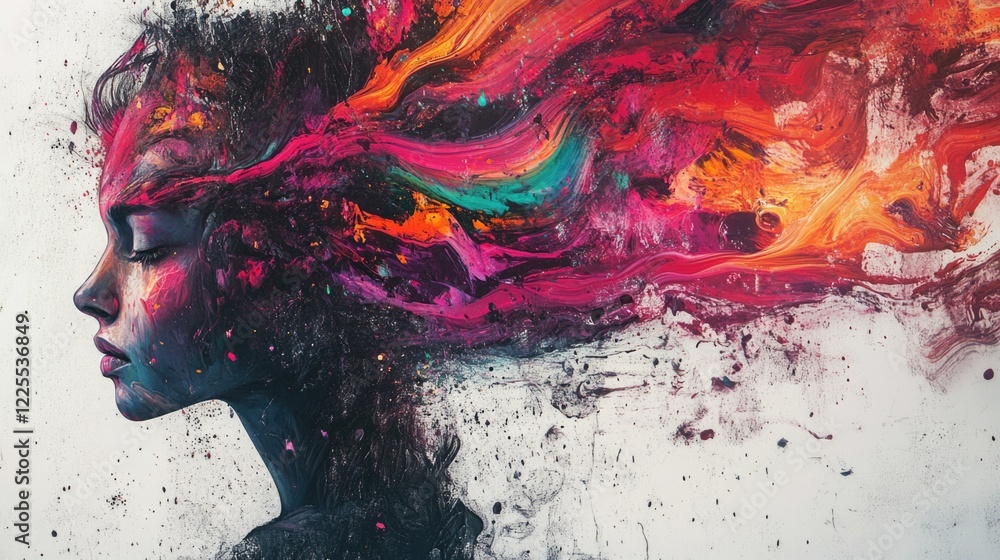 Aufkleber colorful artistic portrait with abstract splash effect representing creativity and emotion in vibran