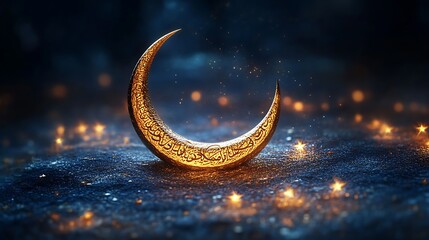Ornate Golden Crescent Moon Night Sky Background