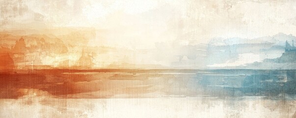 Fototapeta premium A serene abstract landscape featuring soft hues of orange and blue, creating a tranquil atmosphere with a subtle blend of colors.