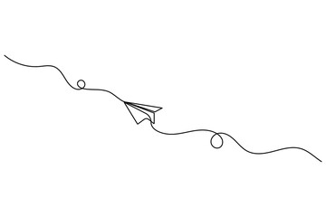 Paper plane continuous one line drawing of minimalist style and outline vector illustration