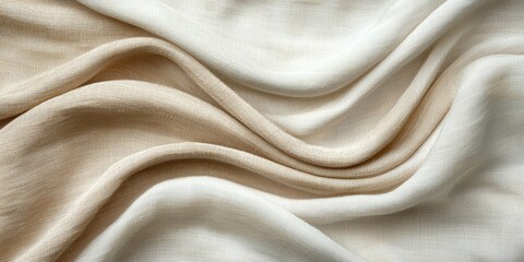 Fototapeta premium A smooth, luxurious fabric with gentle waves in beige and cream, showcasing texture and elegance.