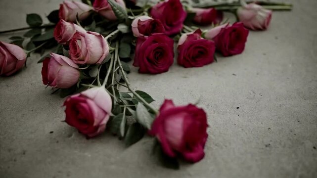 bouquet of dry roses on an isolated background. the faded flowers are scattered, the holiday is finished anti valentine's day