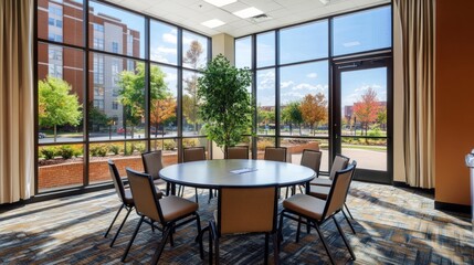 Modern Conference Room With Large Windows And City View