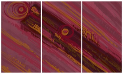 Modern interior triptych. The picture is painted by hand on a tablet.