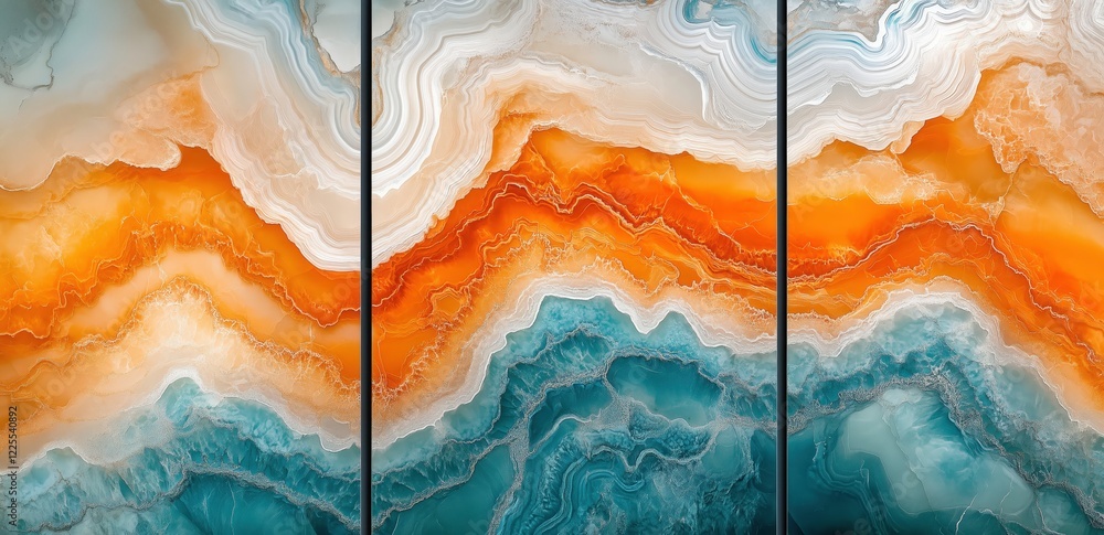 Poster abstract agate triptych: a captivating triptych showcasing the mesmerizing swirling patterns and vib